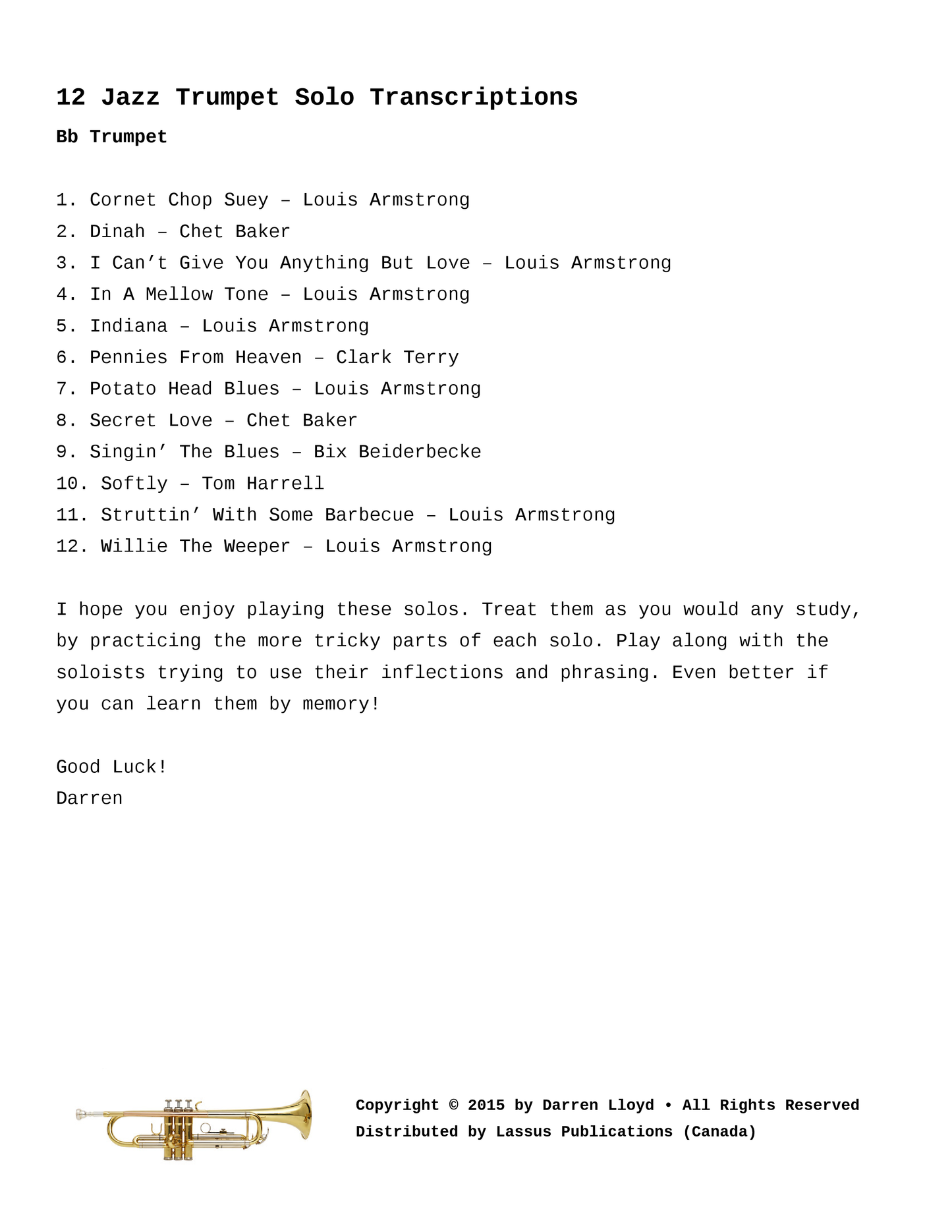 12 Jazz Trumpet Solo Transcriptions