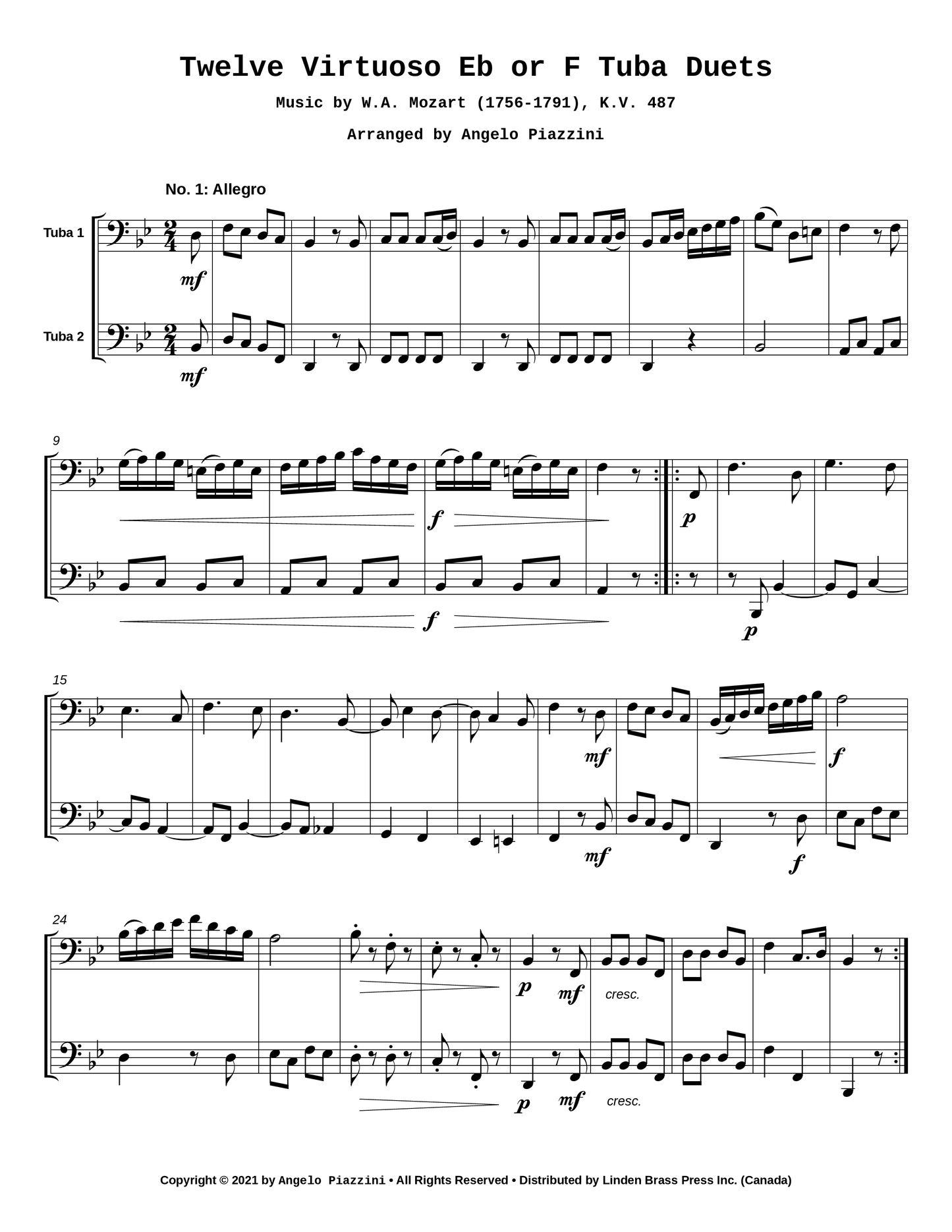 Twelve Virtuoso Eb or F Tuba Duets