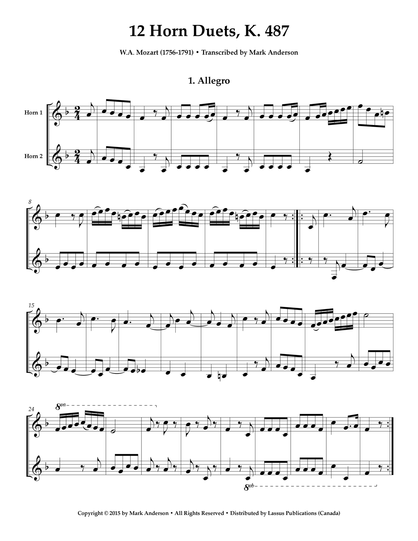 12 Horn Duets, K. 487