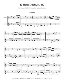 12 Horn Duets, K. 487